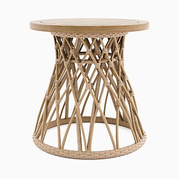 Teak & Wicker Outdoor Side Table (21.5