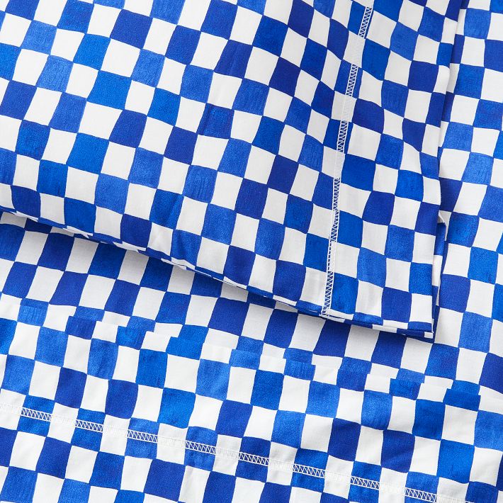 CC Home Furnishings Set of 4 White and Blue Checkered Pattern