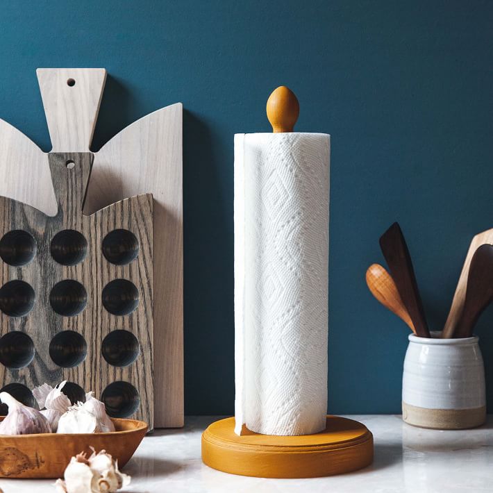Casafina Ceramic & Wood Paper Towel Holder, White, Made in