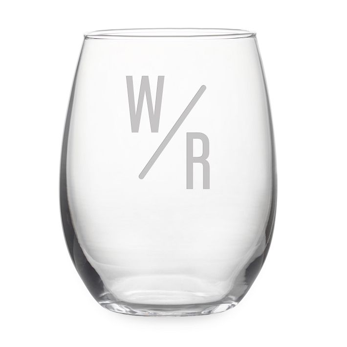 Stemless Wine Glasses Pewter Monogram “M”Bubble Glass Hand Blown  Personalized-2