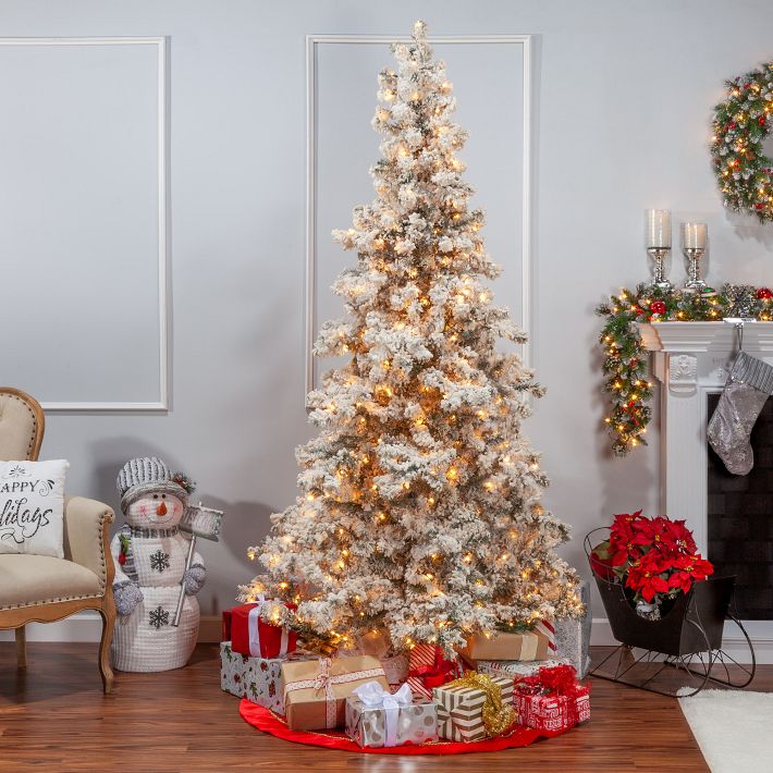 Pre-Lit Faux Heavy Flocked Layered Spruce Tree | West Elm