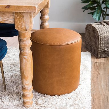 Household Solid Wood Fabric Linen Foot Stool Small Round Stool Low