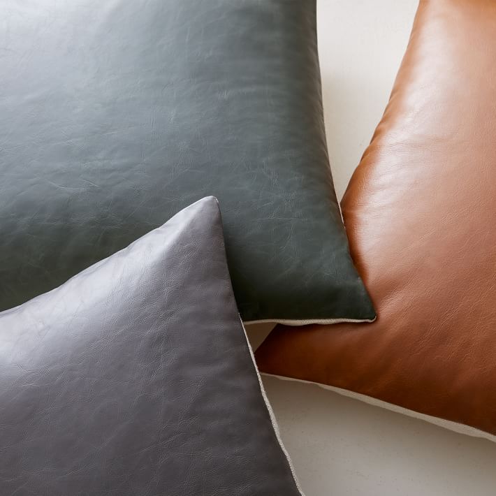 Leather look throw sales pillows