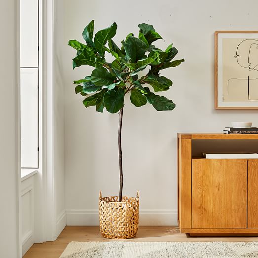 Faux Fiddle Leaf Fig Tree & Open Weave ZigZag Basket Planter Bundle