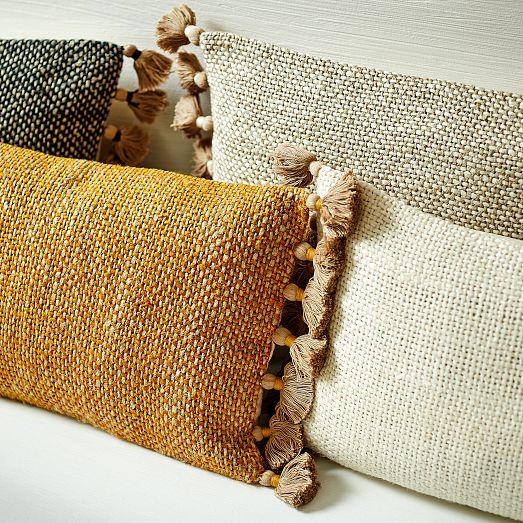 Two-Tone Chunky Linen Tassels Pillow Cover | West Elm