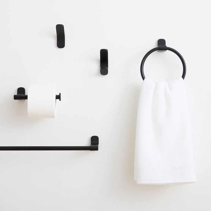 Modern Fluted Matte Black Wall-Mounted Bathroom Towel Rack +