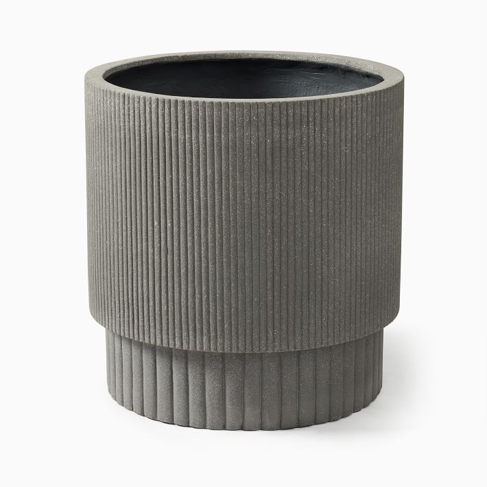 West Elm Fluted Ficonstone Indoor/Outdoor Planters Large 23"