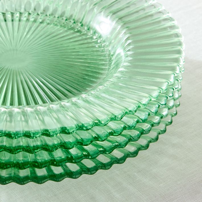 Lot De 4 Assiettes à Salade En Verre Texturé Vert - Occasion