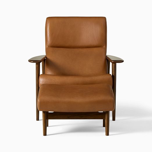 Mid-Century Show Wood High-Back Leather Chair & Ottoman Set | West Elm