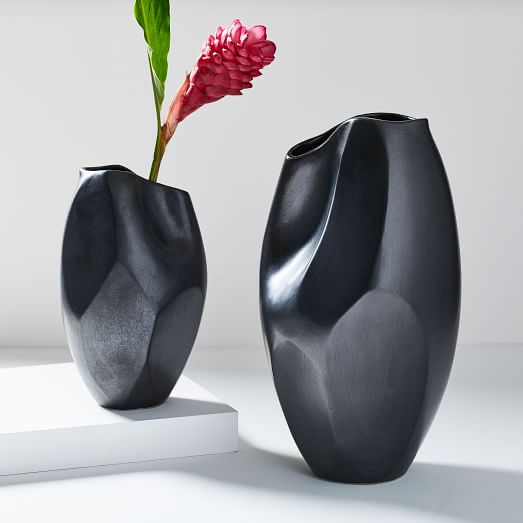 Pinched Black Ceramic Vases West Elm