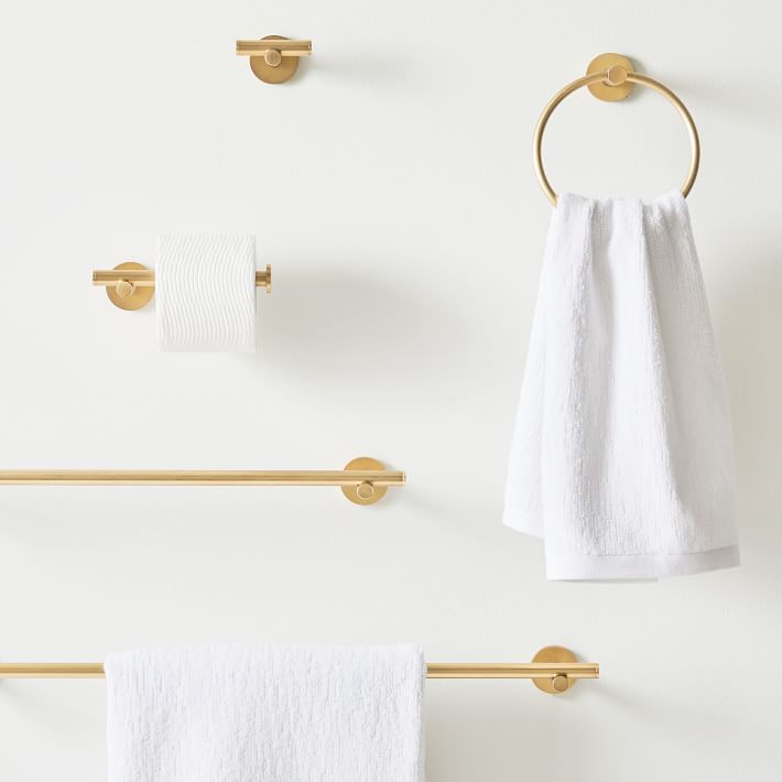 Kingston Brass 5-Piece Concord Brushed Brass Decorative Bathroom Hardware  Set with Towel Bar, Toilet Paper Holder, Towel Ring and Robe Hook in the  Decorative Bathroom Hardware Sets department at