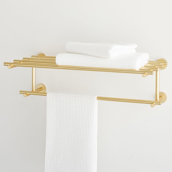 Antique Brass Wall Mounted Towel Rack Bathroom Hotel Rail Holder Storage  Shelf