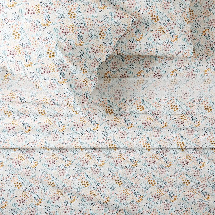 Organic Cotton Percale Floral Field Sheet Set & Pillowcases | West Elm