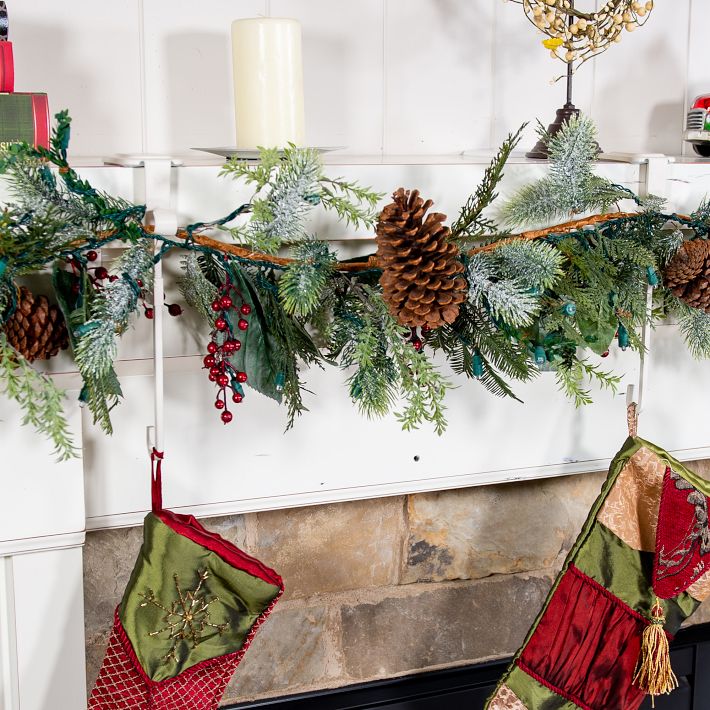 Mantel Garland & Christmas Stocking Holder (Set of 2) White West Elm