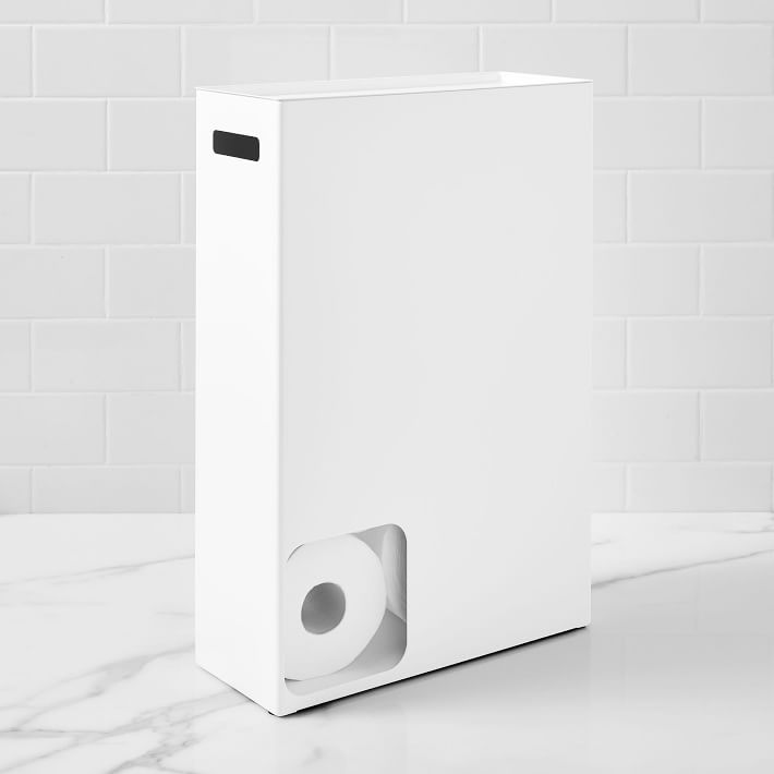Yamazaki Home Toilet Paper Dispenser, Bathroom Storage Holder Stand, Steel  + Wood, Holds 8 rolls