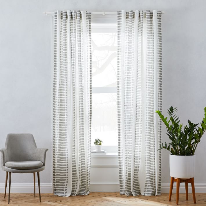Striped Ikat Curtain - Pearl Grey