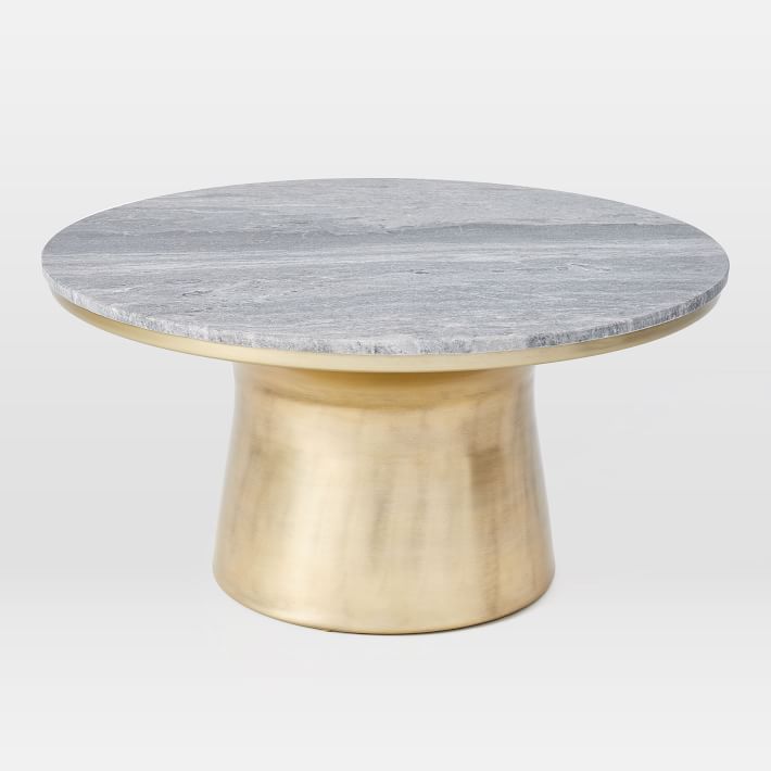 MarbleTopped Pedestal Coffee Table Gray Marble/Antique Brass