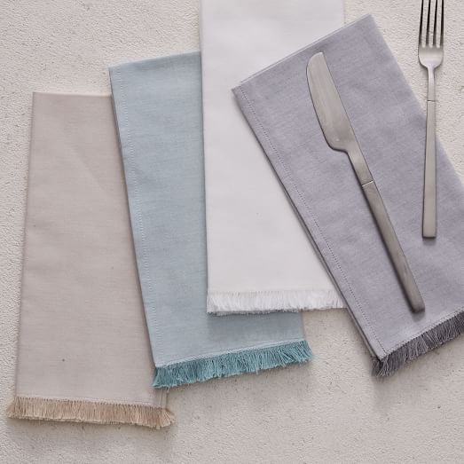 Green Linen Napkins with Frayed Edges, Napkins - Linenbee