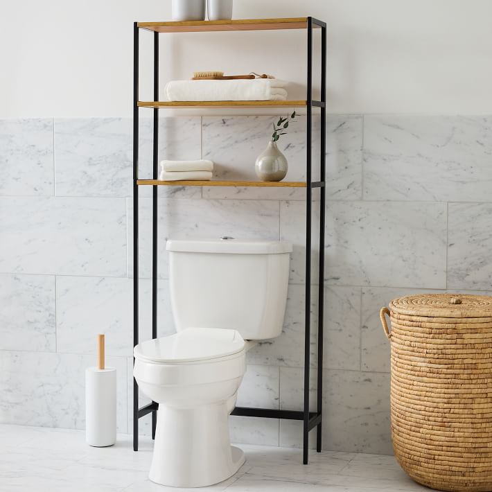Set of 3 Wood Bathroom Shelves With Storage Basket Over Toilet