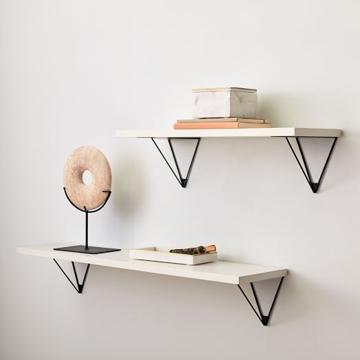 Linear White Lacquer Wall Shelves with Prism Brackets West Elm