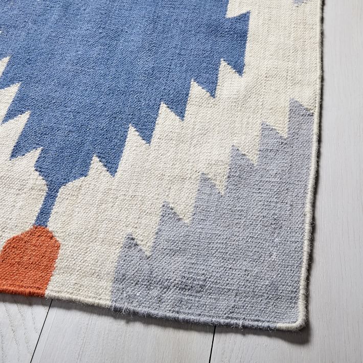 Phoenix Wool Dhurrie Rug Regal Blue West Elm