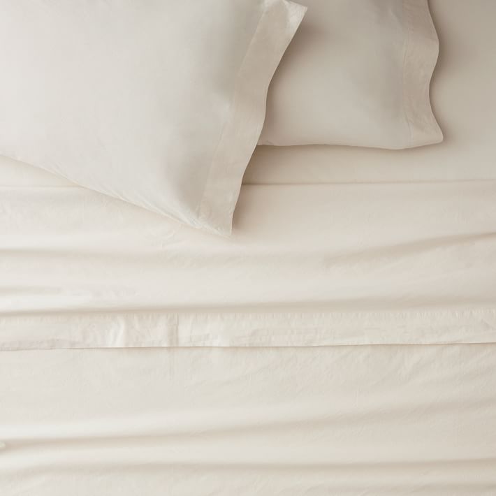 Organic Washed Cotton Percale Sheet Set - Queen Ivory