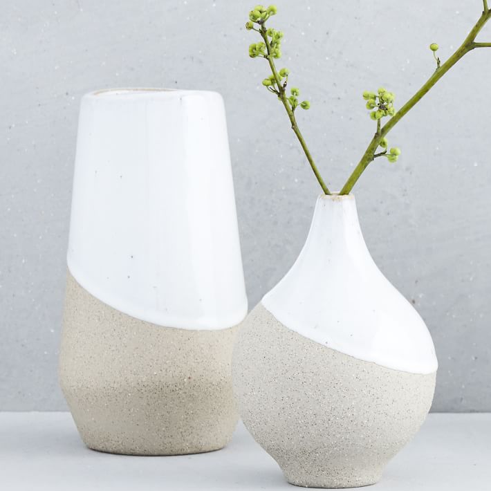 Half-Dipped White Stoneware Vases - Set of 2