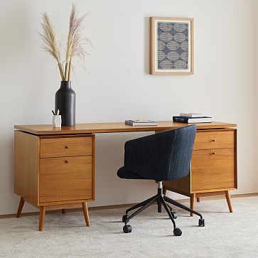 Mid-Century Modular Desk w/ 2 File Cabinets (70