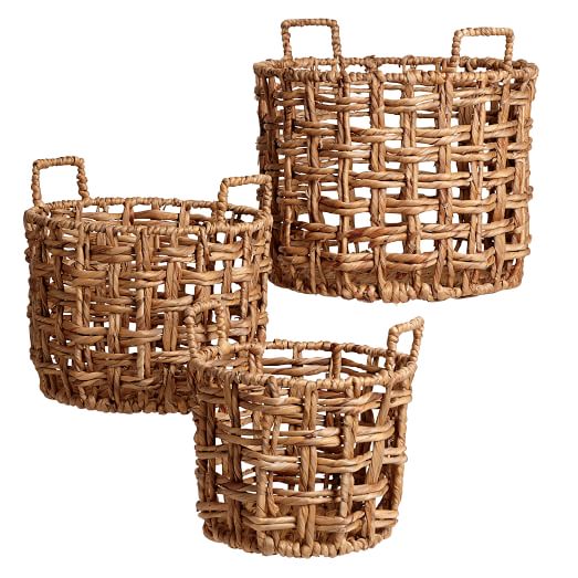 Vertical Lines Baskets, Large Round, Natural, West Elm