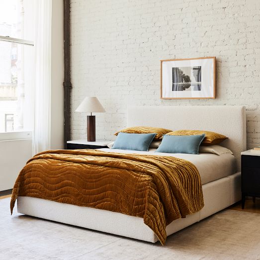 West elm grid tufted deals storage bed