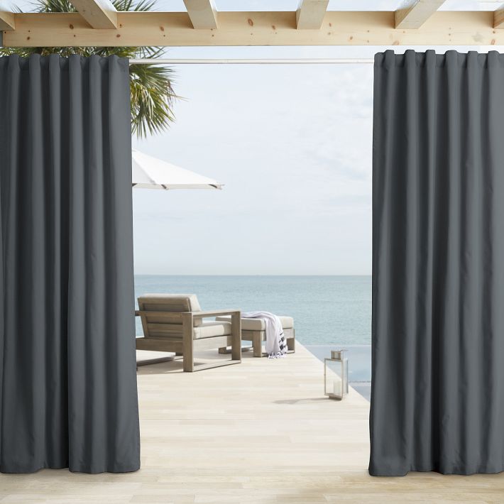 Outdoor Solid Curtain, Light Gray, 48x84, West Elm