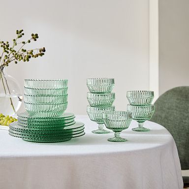Vintage Green Glass Plates & Cups, Matching Plate and Cup Set, Dinnerw -  Mendez Manor