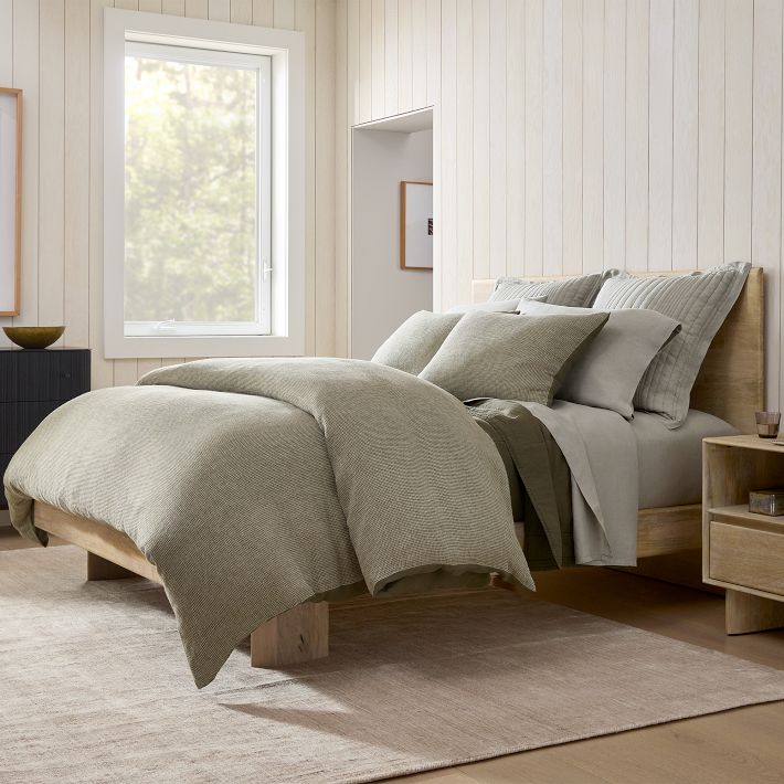 European Flax Linen Mini Waffle Duvet Cover & Shams | West Elm