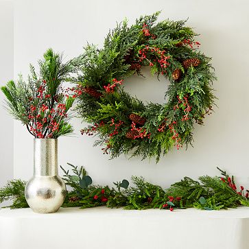 Artificial Red Berry Cypress Garland Christmas Xmas - Temu