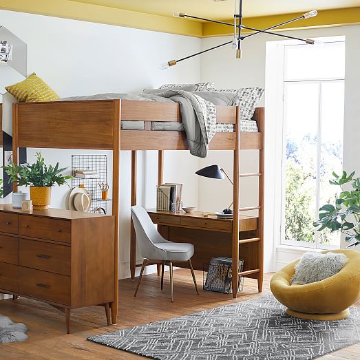 Mid-Century Full Loft Bed w/ Desk | West Elm