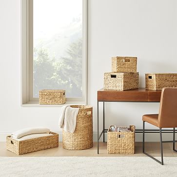 Vertical Lines Baskets, Large Round, Natural, West Elm