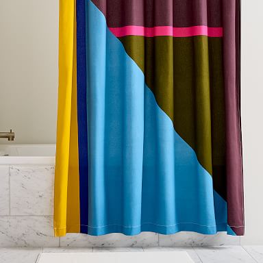 Microfiber Colorblock Large Striped Shower Curtain - Room Essentials™