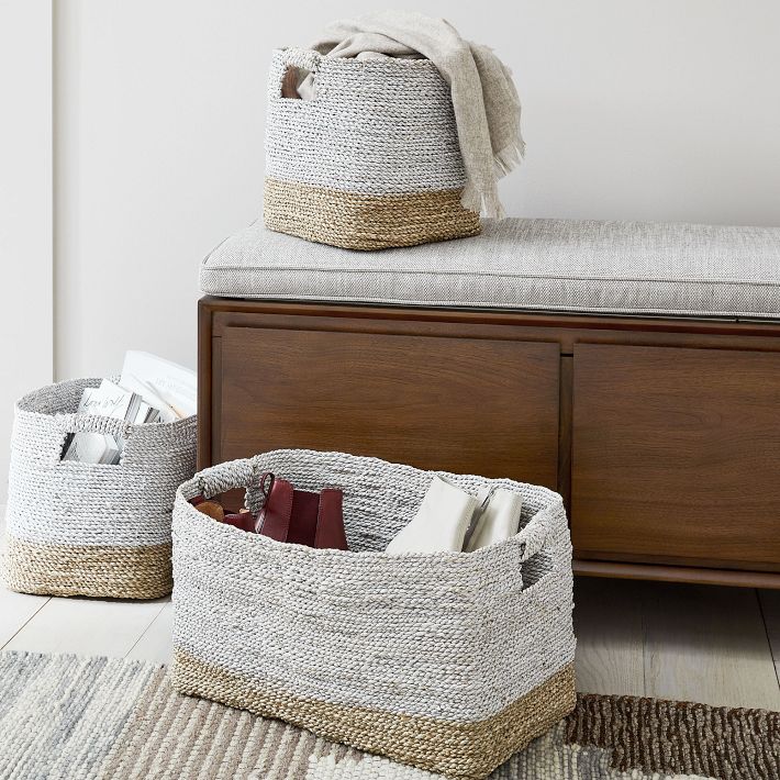Two-Tone Woven Baskets - Grey/White