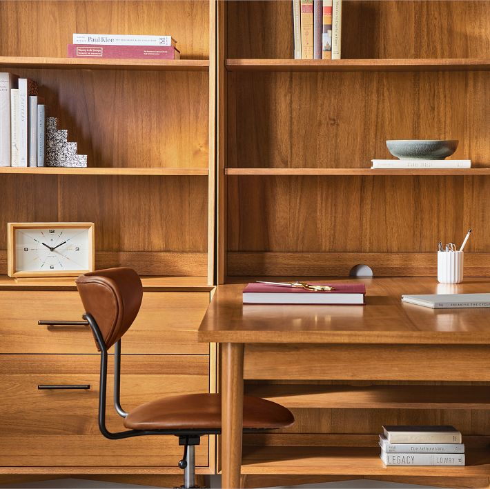 Mid-Century Peninsula Desk w/ Open Hutches (105