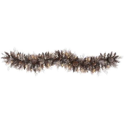 Pre-Lit Faux Flocked Pinecone Garland | West Elm