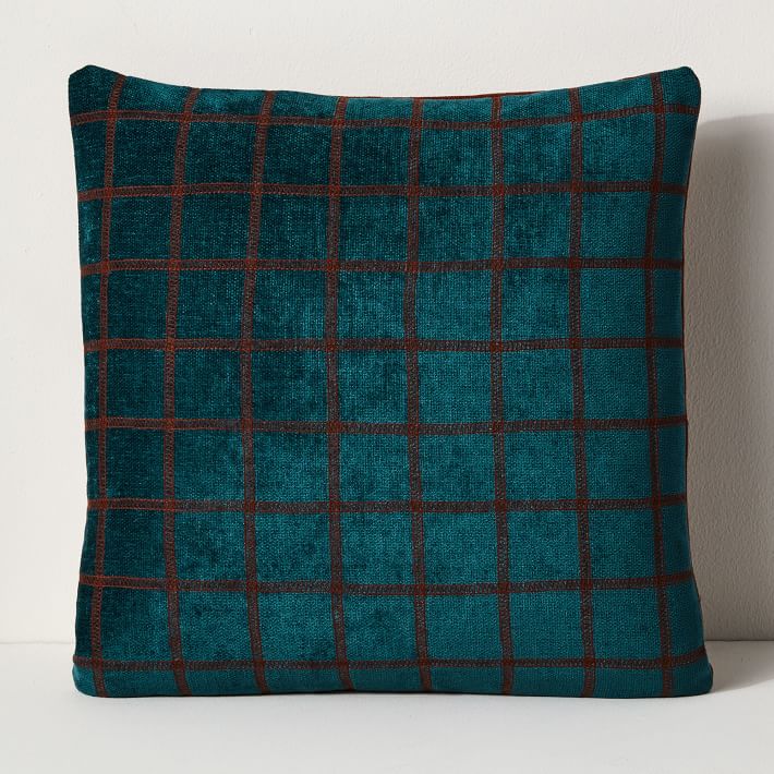 Grid Recycled Fabric Pillow Cover - Aqua