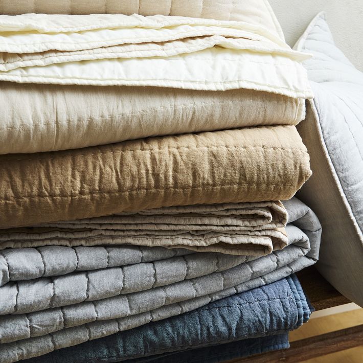 European Flax Linen Cotton Pick Stitch Quilt & Shams | West Elm