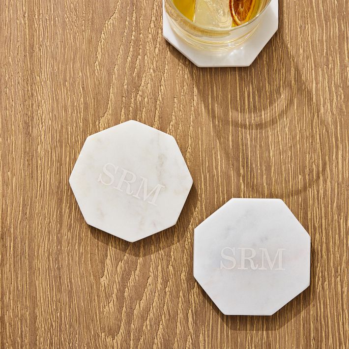 Cork & Mill Marble Coasters for Drinks - Set of 6 Handcrafted Modern  Coasters - 4 Wide Drink Coasters - White Marble Coasters with Gold Brass  Inlay 