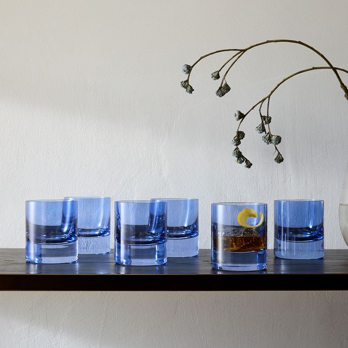 Estelle Colored Glass Set of 6 Shot Glasses in Orange/Blue Mixed