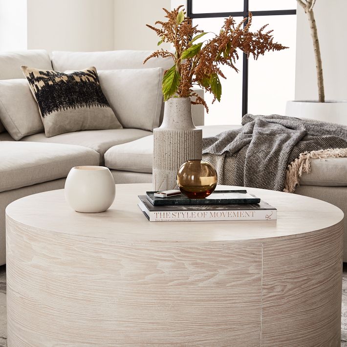 White wood deals drum coffee table