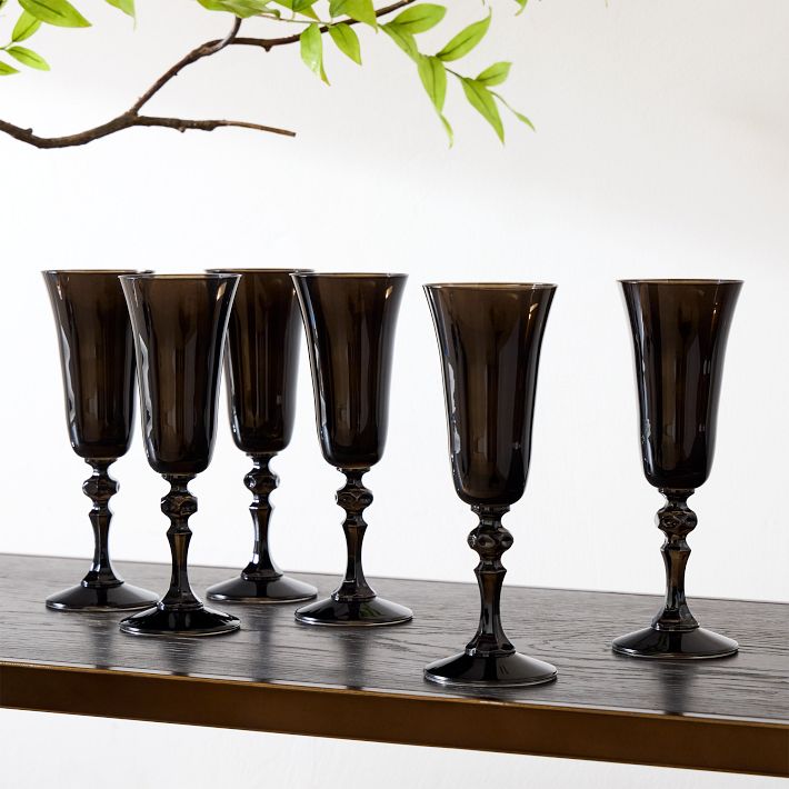 Estelle Colored Glass Champagne Flute 6-Piece Set Black