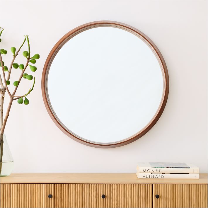 Eucalyptus Wood Frame Ledge Round Wall Mirror