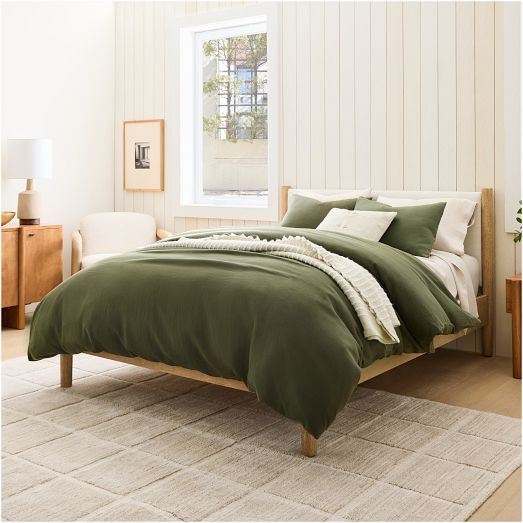 Dark Linen Duvet Cover with Wooden Button Closure