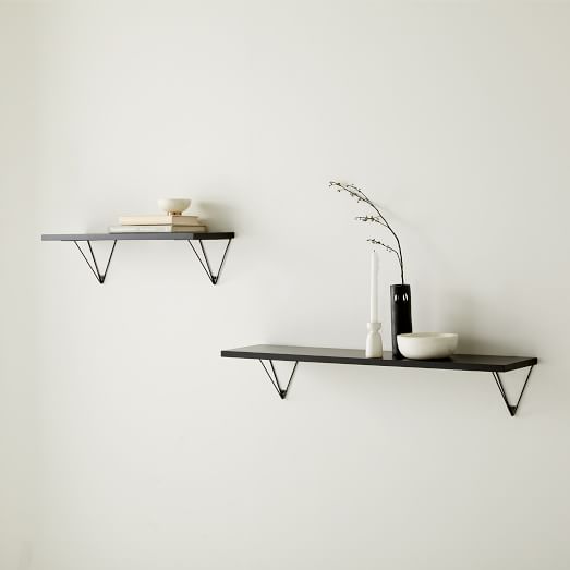 Linear Black Lacquer Wall Shelves with Prism Brackets West Elm