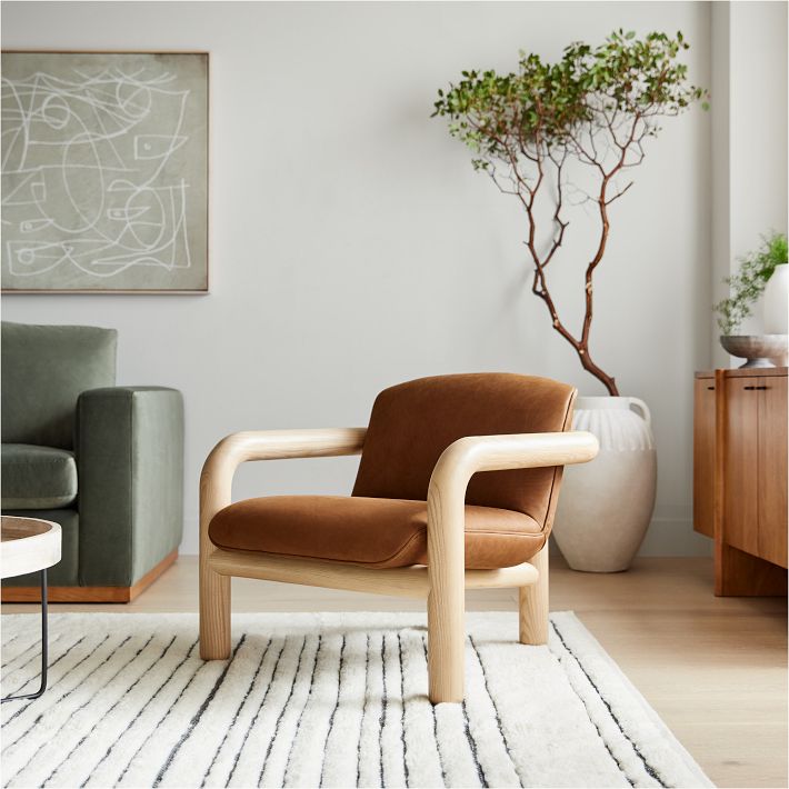 Hudson Brown Leather Chair with Track Arms and Cushion